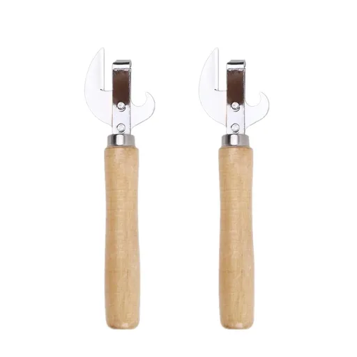 2 PCS Can Opener Vintage Can Opener Manual Can Opener Wooden Handle Bottle Opener Manual Side Cut Stainless