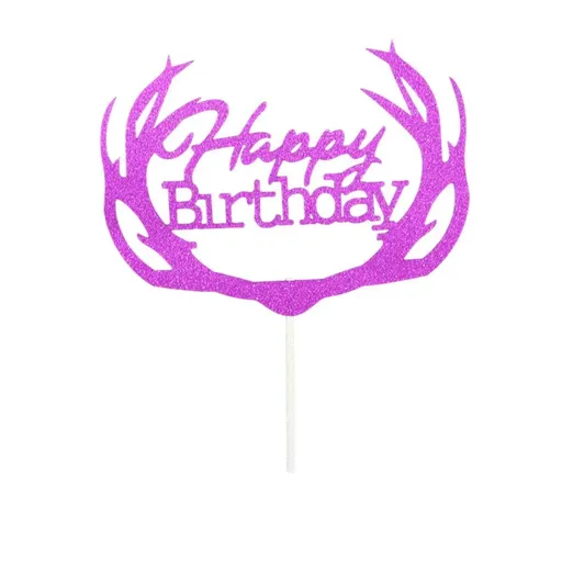 Happy Birthday Cake Topper Colour Printed Acrylic Party Decorations - Rose Red-Deer