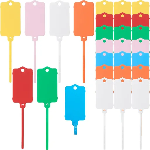 35pcs Plastic Shipping Tags, 1.46" x 2.48" Waterproof Writable Label Tags, Shipping Sealing Strap Cable Tie Labels for Hanging Keys Luggage Retail Logistic - 7 Colors
