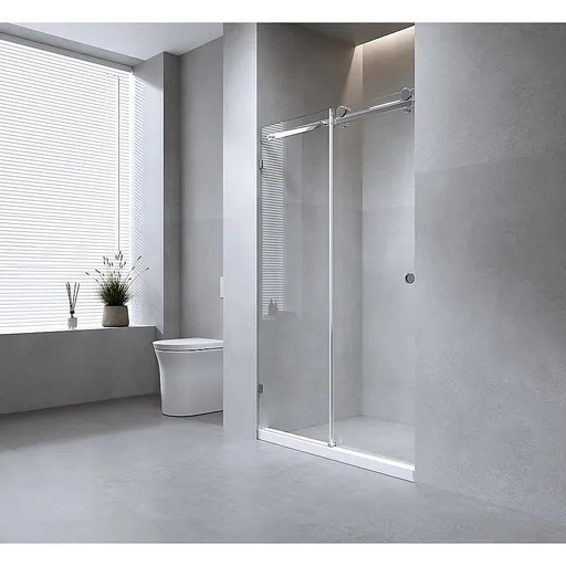 180cm Frameless Glass Sliding Shower Door – With Nickel Rail and U-Brackets for Modern Bathrooms