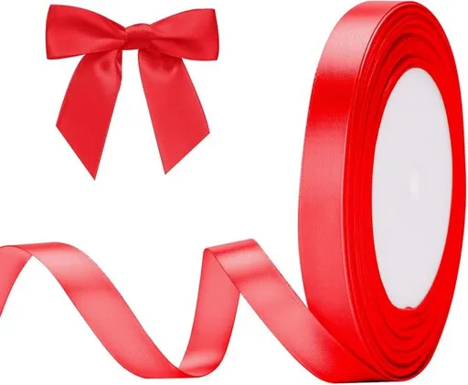 Gift Wrap - 22m Long Red Satin Ribbon - 10mm Wide - Suitable for Gift Wrapping, Valentine's Day Decorations, Heavy Fabrics - Handmade and Wedding Decorations