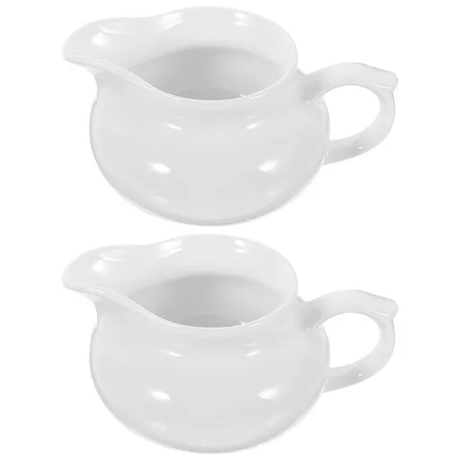 Set of 2 Ceramic Gravy Boats with Handle, Portable Sauce Dispensers for Kitchen and Dining Table