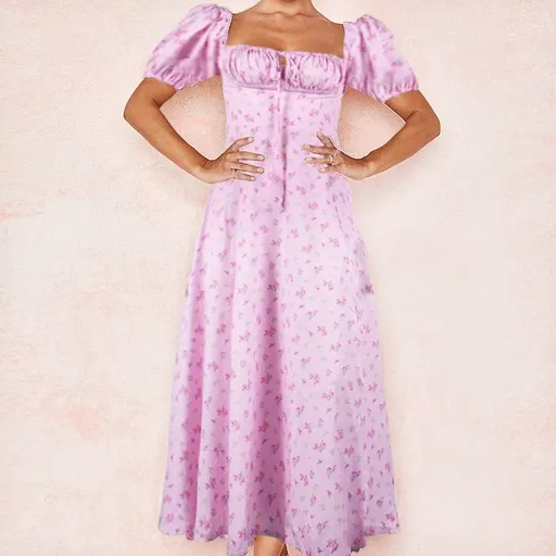 Hongyi Floral Long Dress Summer 2026 New pollen floret 2XL Size: XXL; Height (cm): 175-180; Weight (kg): 65-70; Bust (cm): 98-102; Waist (cm): 82-86; Shoulder width (cm): 41; Length (cm): 66