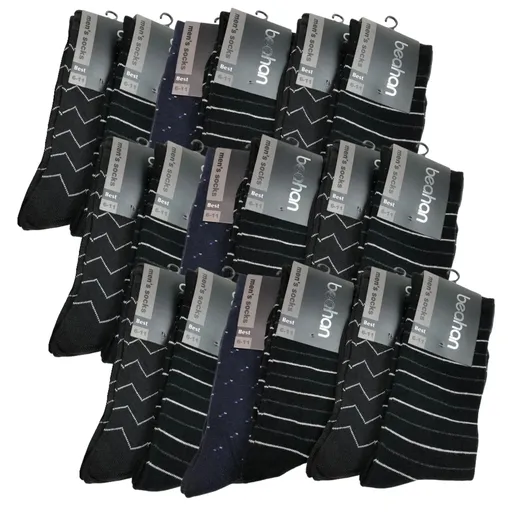 18 Pairs COTTON BUSINESS SOCKS Mens Dress Crew Plain Work Casual BULK - Assorted