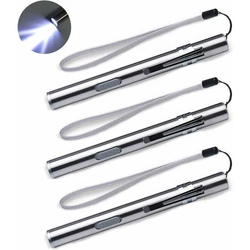 Nurse Pen Light USB Rechargeable LED Flashlight Stainless Steel Torch 3 Pack