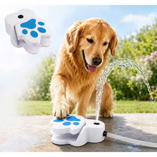 Paw-Activated Outdoor Water Dispenser for Dogs – Step-to-Drink Fresh Water Toy with Hose Adapter, Durable PP Build, Ideal for Backyard, Garden, Patio & Lawn Play and Cooling Fun (White)
