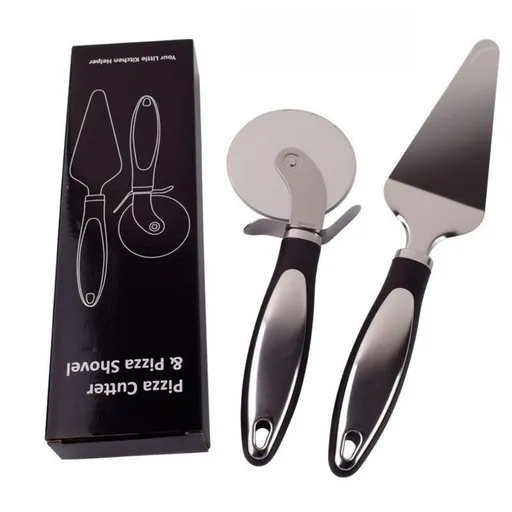 2Pcs Pizza Baking Tool Set, 8cm Stainless Steel Guard Pizza Cutter Wheel & Triangular Cheese Spatula