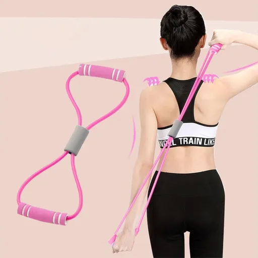 Fitness Figure 8 Yoga Pulling Rope Resistance Band & Arm Resistance Bands Workout Chest Arm and Shoulder Stretch Bands Exercise Equipment Pink