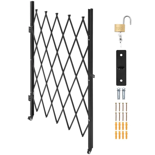 Single Folding Security Gate, Lockable Scissor Gate with 360 degree Swivel Casters, Outdoor Barricade Steel Retractable Gates, for Entry Security, Garage, Warehouse & Pool, 1260 x 1975 mm (W x H)
