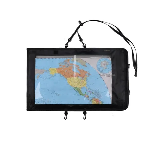 Map Case Waterproof Outdoor Hiking Pouch Holder Clear Window Lanyard Black 30x48.5cm