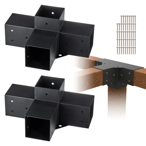 2 Pack 4 Way Pergola Bracket Kit for 4x4 Posts Heavy Duty Corner Brackets DIY Wood Post Base for Gazebo Patio Pergola Log Cabin Outdoor
