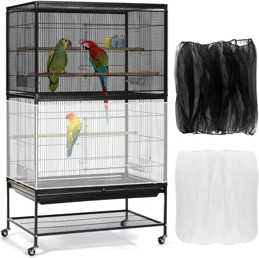 Birdcage Mesh Cover - Universal Birdcage Cover - Birdcage Splash Guard - Seed Catcher - Dust Cover for Birdcage - Birdcage Cover Skirt - Dustproof Mesh Cover - Dust Cover - Net - Birdcage Accessories - 40*150-220 cm - Black and White
