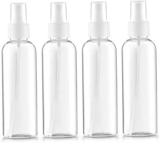 Small Spray Bottle 100ml Clear Plastic Spray Mist Bottle Refillable Travel Bottle Set for Toiletries 4PCS