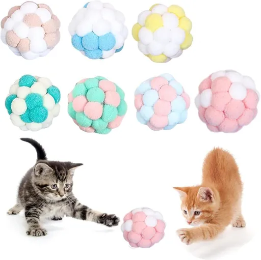 Colorful Cat Toy 7-pack with Bell for Stress Relief and Interactive Play, 7 pieces