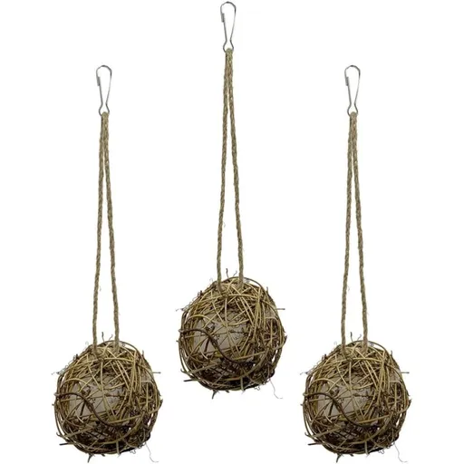 3pcs Hanging Bird Nest for Parrots, Wear Resistant Rattan Balls, Golden Finish, Polyester Cotton Details, Easy Install Setup, Sturdy Design for Birds and Cage Use