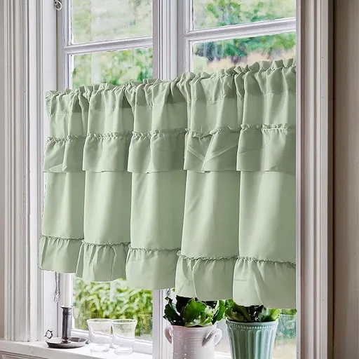 Blackout Curtains Ruffled Decorative Half Curtain Short Window Valance with Tiebacks Fabric Coffee Curtain for Kitchen Sink Cabinet 17.7 by 39.4 Inch Window Curtain Panels