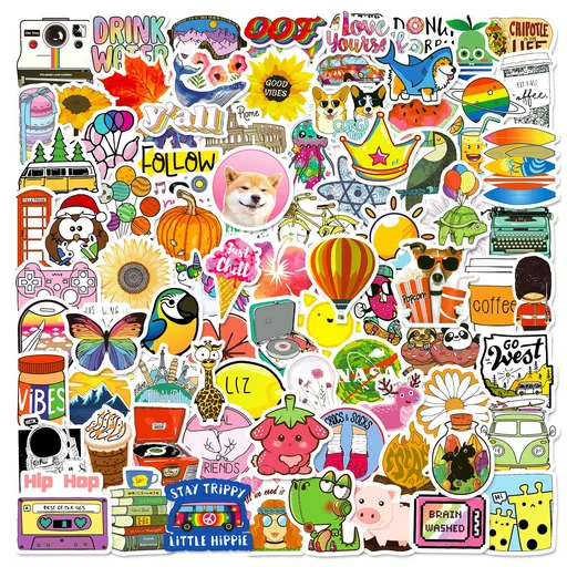 100 Pcs Water Bottle Stickers,Waterproof Stickes for Laptop Skateboard Notebook Vinyl Cute Aesthetic Stickers for Car Decal Phone