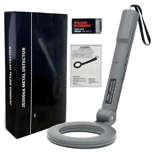 Portable Handheld Metal Detector with 180° Rotating Probe – Foldable Design, LED Indicator & Alarm, Ideal for Security Checks, Schools, Airports, and Outdoor Use (Gray)