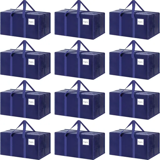 CARLA HOME 12-Pack Large Moving Storage Bags with Zippers & Handles with 95 Liters Capacity for Space Saving, Travel, Camping & Organization (Blue)