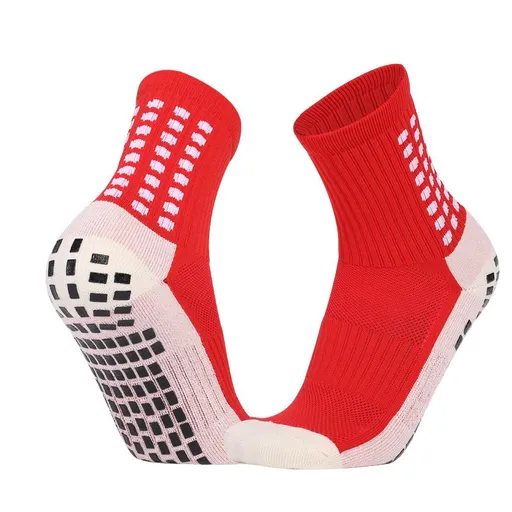 Non Slip Football Socks Grip Sports Socks Thick Towel Bottom Soccer Socks for Men Boys Adult Kids - Red S