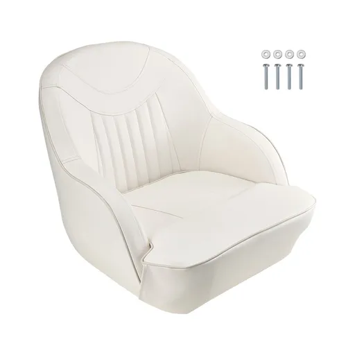 Boat Seat, Low Backrest, Boat Seat Captain Bucket Seat with Thickened Sponge Cushion & Waterproof PVC Leather, Ergonomic Design, Suitable for Fishing Boats, Yachts, Ships, White
