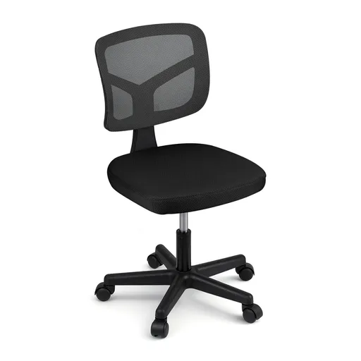 Artiss Armless Office Chair with Wheels, Ergonomic 360° Swivel Home Office Desk Chair, Height Adjustable Computer Task Chair with Fabric Back and Seat for Small Space, Black