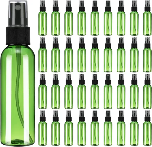 100Pack Spray Bottles, 2Oz/60ML Reusable Clear Empty Mist Plastic Mini Travel Bottle Set,Small Refillable Liquid Containers for Household Use, Essential Oil, Cleaning (Green Black)