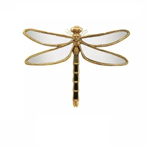 Vintage Resin Dragonfly Mirror Wall Art - Distressed Gold Finish, Handcrafted Decorative Insect Sculptures for Living Room, Bedroom, or Hallway - Unique Statement Pieces for French Country, Shabby Chic, or Eclectic Interiors
