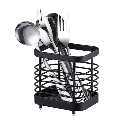 Utensil Holder Drying Rack Stainless Steel Draining Basket Wall Mount No Drilling for Kitchen Chopsticks Small Black