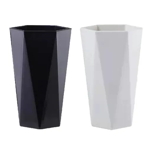 Bathroom Cups 2Pieces, Plastic Toothbrush Holder, Tumbler Cup, Geometric Rhombus Mouth Cup, 300ml, (Black & White)