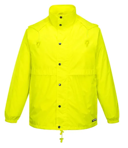 HUSKI STRATUS RAIN JACKET Waterproof Workwear Concealed Hood Windproof Packable - Yellow Fluro