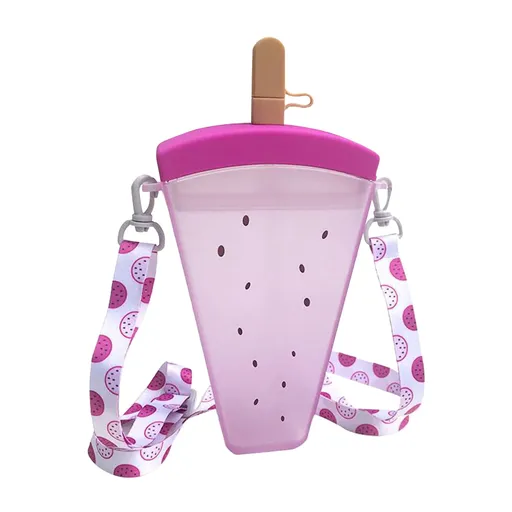 Cute Watermelon Style Drinking Cup with Shoulder Strap, Multifunctional Ice Cream Popsicle Beverage Mug for Kids, Purple