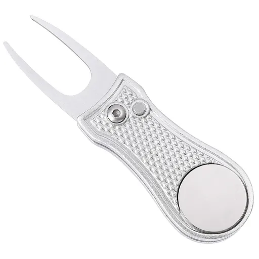 Stainless Steel Golf Green Fork Turf Repair Tool for Lawn Care and Divot Maintenance - Silver