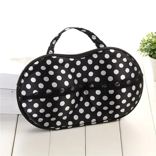 Fashionable EVA Bra Travel Storage Bag: Large Capacity Portable with Lid, Compression Resistant Anti Deformation, Essential for Business Trips, Beautiful and Practical/Black and white dot with mesh