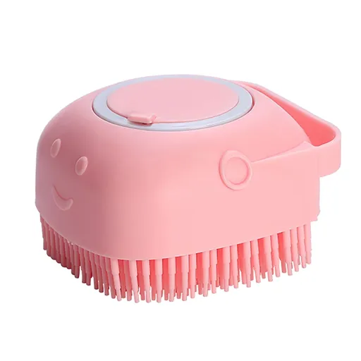 Dog Bath Brush, Pet Massage Brush, Shampoo Dispenser, Soft Silicone Brush, Rubber Bristle for Dogs and Cats Shower, Soft Pet Rub Back Brush, Shower Brush Blue