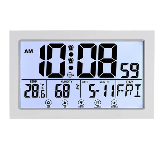 Auto Set Digital Wall Clock Battery Operated,Desk Clocks with Temperature,Humidity ， Display Digital Calendar Alarm Clock for Elderly,Bedroom,Office,black，G165466 white