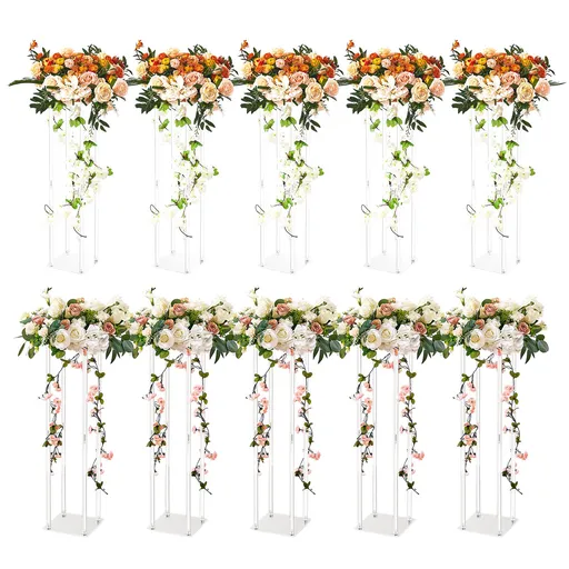 10PCS 23.6inch/60cm High Wedding Flower Stand, With Acrylic Laminate,Acrylic Vase Column Geometric Centerpiece Stands, Floral Display Rack for T-Stage Events Reception, Party Decoration Home