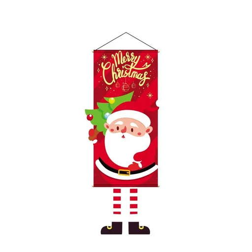 Red Santa Printed Hanging Tapestry, Christmas & Halloween Holiday Party Backdrop Supplies, 110*40cm