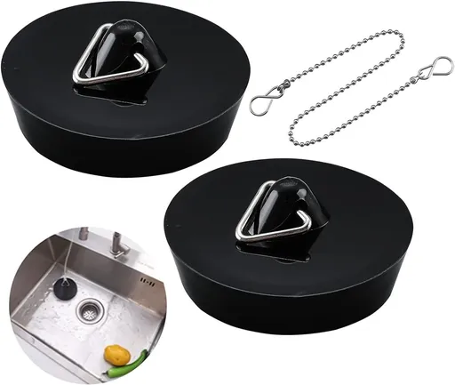 2-Pack Drain Plug - Sink Plug - Bath Plug for Home - Universal Plug Set - Diameter 42-45 mm - For Sinks - Kitchen Sink Plug Chain - Black