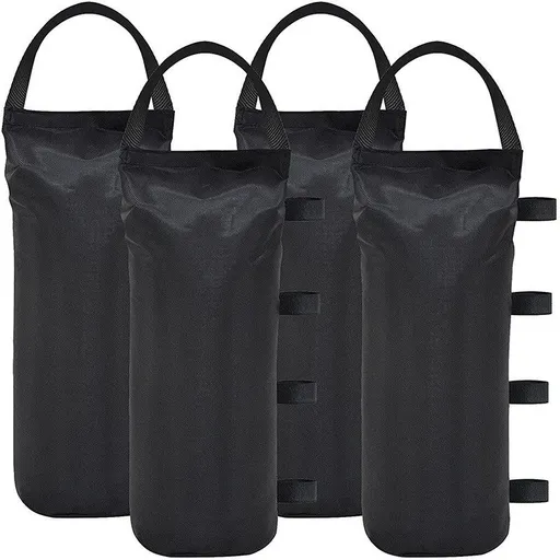 4 Pack Black Fillable Awnings Weight Bags (Empty) with Hook and Loop Straps for Marquee, Tent, Market Stall and Outdoor Shelter