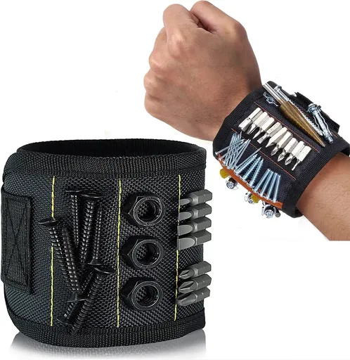 Magnetic Bracelet With 3 Magnetic Pockets | Wrist Tool Belt | Screw Wristband | DIY Bracelet | One Size | Black