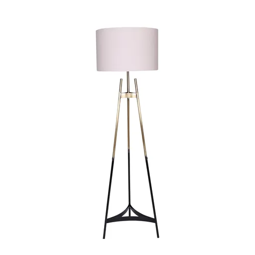 Sarantino Modern Tripod Floor Lamp Gold Black Gradient Standing Light with Linen Drum Shade for Living Room Office