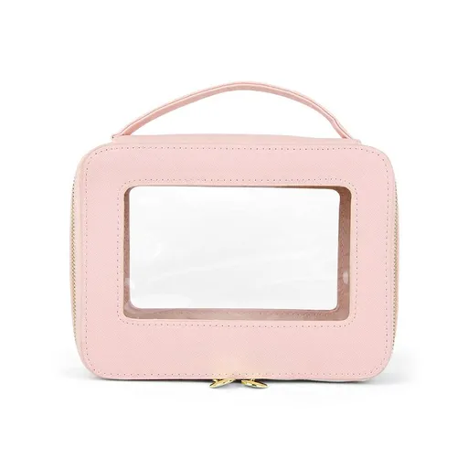 Large Capacity PU Makeup Bag with Window Water pink