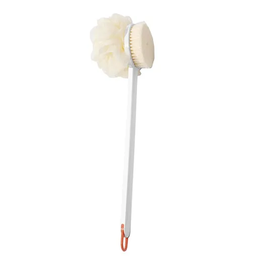 Shower Body Brush with Bristles and Bath Flower, Back Scrubber Bath Mesh with Long Handle for Skin Exfoliating Bath (Color :White)
