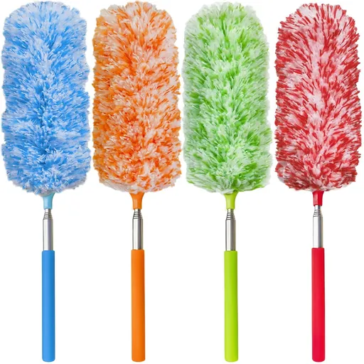 4 Pcs Small Washable Microfiber Feather Duster with Extendable Pole and Bendable Head, Microfibre Cleaning Tool Extendable