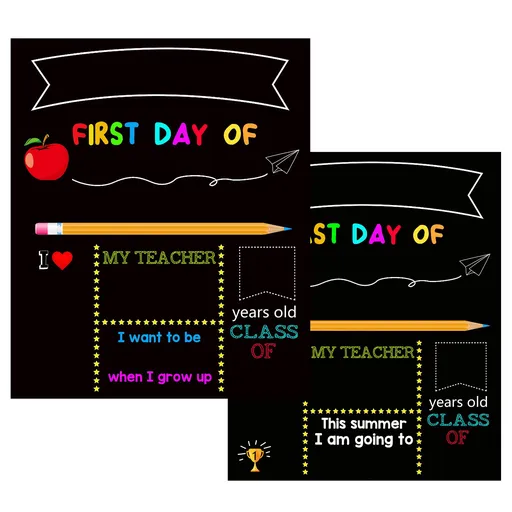 12 x 10 Inch Double Sided 1st Day of School Board Sign Reusable Wood Chalk Board for Kids Back to School Supplies