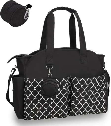 Large Baby Nappy Changing Bag with 13 Storage Compartments, Insulated Bottle Pockets and Pacifier Pocket for Travel, Black