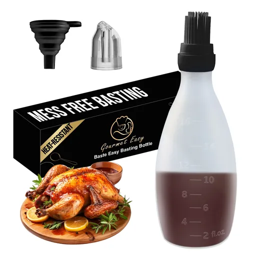 Gourmet Easy Silicone Pastry Brush, Slicone Basting Brush with Sauce Bottle (Black)