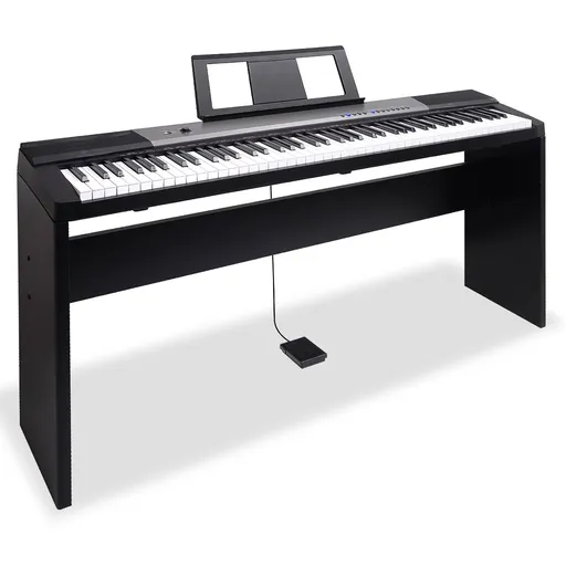 Karrera 88-Key Electronic Digital Keyboard Piano with Stand, Sheet Music Holder & 140 Timbres - Portable Black