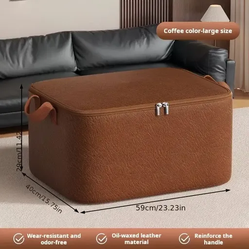 Must-Have Seasonal Waxed Canvas Storage Bag, Large Capacity Stackable Organizer with Reinforced Handles for Clothes & Quilts(coffee color:L)